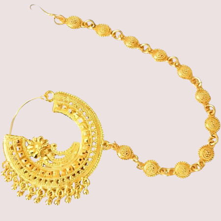 Handcrafted Brass Alloy Uttarakhandi Round Nath with Chain